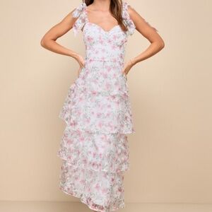 Lulus Endlessly Gorgeous White Floral Burnout Tie-strap Midi Dress - Size XL